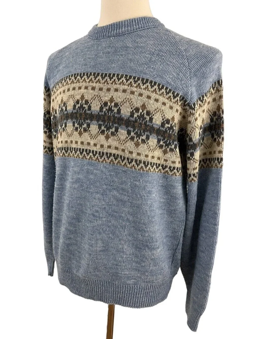Vintage 80s JC Penney Men's XL Fair Isle Acrylic Sweater Blue